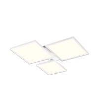 MERKUR Stropní svítidlo, těleso kov, povrch bílá/černá, dif plast opál, LED 50W, CCT nastav teplota teplá 3000K-denní 6500K, 5000lm, dálk ovl. stmív., 230V, IP20, rozměry 600x600x100mm.