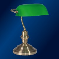 OFFICE BANK Z Stolní lampa, těleso kov, povrch patina, stínítko sklo zelená, pro žárovku 1x60W, E27, 230V, IP20, tř.1, rozměry l=300mm, h=400mm.