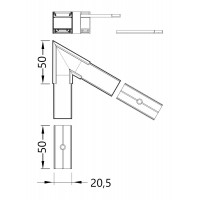 FICARIA SPOJKA 60 Spojovací komponent profilu pro LED pásky, horizonatální, 60°, materiál hliník+polykarbonát, povrch bílá/elox/černá, rozměry 50x50x20,5mm