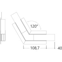 NUPHAR 05 SPOJKA 120 Spojovací komponent profilu, horizontální, 120°, materiál hliník+polykarbonát PC, povrch bílá/elox, rozměry 108,7x40mm