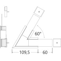 NUPHAR 07 SPOJKA 60 Spojovací komponent profilu, horizontální, 60°, materiál hliník+polykarbonát PC, povrch bílá/elox/černá, rozměry 109,5x60mm