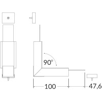 NUPHAR 07 SPOJKA 90 VERTIKÁLNÍ Spojovací komponent profilu, vertikální, 90°, materiál hliník+polykarbonát PC, povrch bílá/elox/černá, rozměry 100x47,6mm