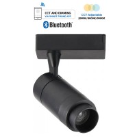  Bodové svítidlo, hliník, bílá, černá, LED 15W/35W, pomocí aplikace Bluetooth v telefonu, lze stmívat, CCT nastav teplota teplá 2800K - denní 6000K, nast vyzař úh 18°-48°, Ra80, 230V, d=93mm, 183mm, do 3F lišty Nordic