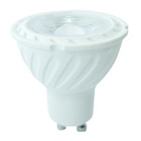 VT-227 LED žárovka GU10 LED žárovka bodová, těleso plast bílá, krycí plast transparentní, LED 6,5W, denní 6400K, 480lm, GU10, vyzař. úhel 38°, 230V, tř.1, rozměry d=50mm, h=55mm
