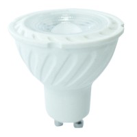 VT-247D LED žárovka GU10 STMÍVATELNÉ LED žárovka bodová, těleso plast bílá, krycí plast transparentní, LED 6,5W, teplá 3000K, nebo neutrální 4000K, nebo denní 6400K, 450lm, GU10, vyzař. úhel 110°, stmívatelné, 230V, tř.1, d=50mm, h=55mm