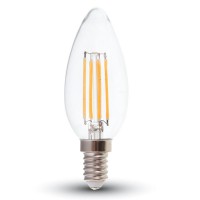 VT-1986 LED žárovka E14 LED žárovka svíčková, těleso kov šedostříbrná, krycí sklo čiré, LED 4W, teplá 2700K, 400lm, E14, 230V, tř.1, rozměry d=35mm, h=100mm
