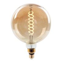 VT-2158 LED žárovka STMÍVATELNÁ LED žárovka, těleso kov měděná, kryt sklo žlutá, LED 8W, teplá 2000K, 500lm, E27, G200, stmívatelná, 230V, tř.1, rozměry d=200mm, h=280mm