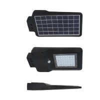 VT-ST15 LED SOLÁRNÍ senzor PIR Veřejné osvětlení, senzor PIR, záběr 120°, dosah 8m, čas 10s-10min, těleso plast, povrch černá, difuzor plast opál, LED 15W, neutr 4000K, 1600lm, baterie solární, výdrž 2-36h, IP65, tř.1, rozměry 413x232x58mm, úchyt na výložník