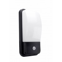 DENISKO 20W PIR IP54 Nástěnné venkovní svítidlo, PIR senzor pohybu, doba sepnutí 10s-3min, těleso plast, povrch černá, difuzor plast opál, LED 20W, 2600lm, neutrální 4000K, 230V, IP54, tř.2, rozměry 300x150x86mm.