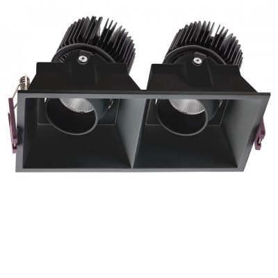 XARGO Vestavné bodové svítidlo, nastavitelný směr svícení, těleso hliník, povrch černá, LED 2x10W, 960lm, teplá 3000K, 230V, IP20, Ra90, tř.1, rozměry 175x90mm, h=99mm.