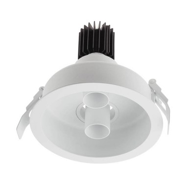 XDRILL Vestavné, dvoubodové svítidlo, nastav směr sv, materiál hliník bílá, krycí plast transp, LED 2x9W, 1260lm, teplá 2700K, UGR<10, Ra90, 230V, IP20, tř.2, d=140mm, h=113mm, vč trafa