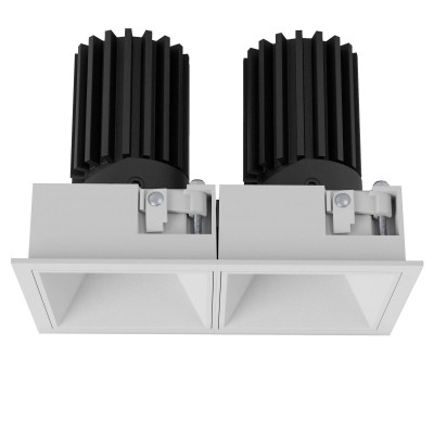 MISOT SQ 2x10W IP40 Podhledové bodové svítidlo, výklopné 30°, materiál hliník, povrch vnitřní bílá, rámeček bílá, LED 2x10W, 2x1350lm, teplá 3000K, Ra90, vyzař úhel 36°, 230V, IP40, tř.2, rozměry 138x73x97mm.