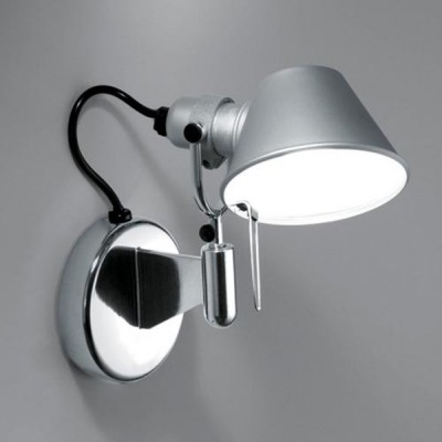 TOLOMEO MICRO FARETTO LED Nástěnná lampa, těleso hliník, povrch hliník, stínítko hliník elox šedostříbrná, 8W LED teplá 3000K, 230V, IP20, 200x200mm, bez vypínače