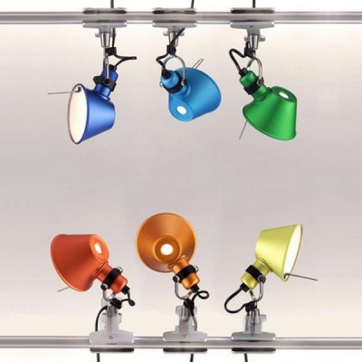 TOLOMEO MICRO PINZA Lampa s klipem, těleso hliník povrch elox modrý, pro žárovku 1x60W, E14, 230V, IP20, 230V, 200x160mm, vypínač na kabelu