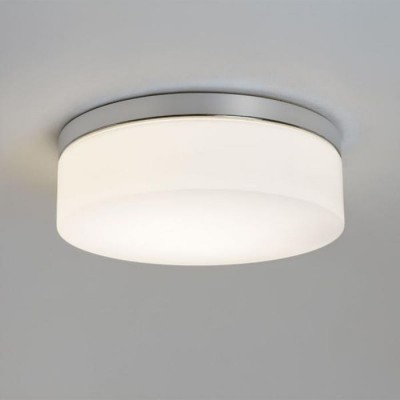 SABINA VÁLEC Stropní svítidlo, základna kov, povrch chrom lesk, difuzor sklo opál, pro žárovku 60W, E27, 230V, do koupelny IP44, tř.2, rozměry d=280mm, h=90mm