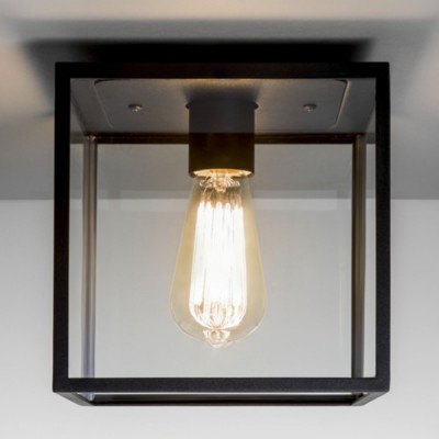 BOX Přisazené stropní venkovní svítidlo, základna kov, povrch černá, kryt sklo čiré s rámem, pro žárovku 1x60W, E27, 230V, IP23, tř.1, rozměry 200x200x223mm