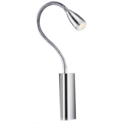 PAISLEY Nástěnné svítidlo, flexibilní rameno, husí krk, těleso kov a hliník, povrch chrom, LED 3W, 150lm, teplá 3000K, 230V, zvýš. krytí IP44, rozměry základny 50x30mm.