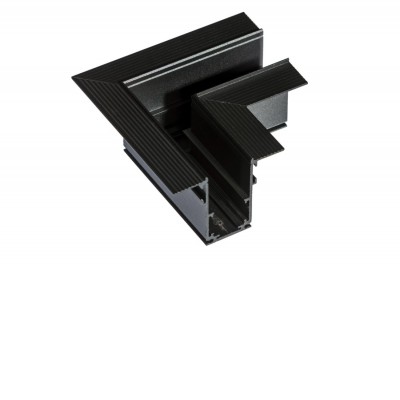 BRAGO II CTH90, 230V Rohová L spojka 90°, horizontální odbočení, vestavného magnetického systému, pro kolejnice o velikosti 57mm, materiál hliník, povrch černá/bílá, 230V, rozměry 70x57x70mm.