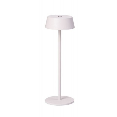 SONEGO TL 2W, IP54 Stolní venkovní lampa, těleso hliník, povrch bílá, difuzor plast opál, LED 2W, 130lm, teplá 3000K, 230V/5V nabíjecí USB, IP54, rozměry d=110mm, h=385mm.