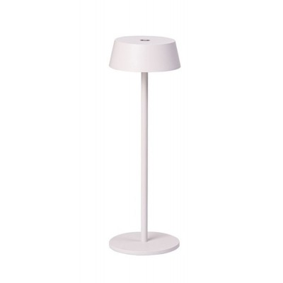 GILBERTO TABLE Stolní venkovní lampa, těleso hliník, povrch bílá, difuzor plast opál, LED 2W, 130lm, teplá 3000K, 230V/5V, IP54, rozměry d=110mm, h=385mm.