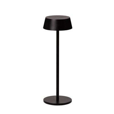 GILBERTO TABLE Stolní venkovní lampa, těleso hliník, povrch černá, difuzor plast opál, LED 2W, 130lm, teplá 3000K, 230V/5V, IP54, rozměry d=110mm, h=385mm.