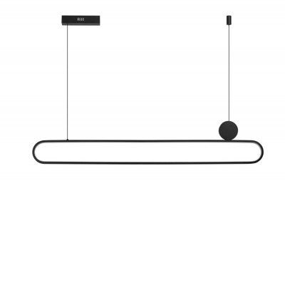 NICODEMO Závěsné svítidlo, těleso hliník, povrch černá, dif plast opál, LED 39W, 3250lm, dálk. ovl. CCT nastav. teplota teplá 3000K-denní 6000K, stmív, 1200x70mm, vč. závěs lanka l=1200mm, lze zkrátit.