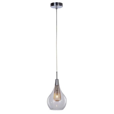 DROPSO 1x40W G9 Závěsné svítidlo, základna kov, povrch chrom, dekorativní síťka měď, sklo čiré, pro žárovku 1x40W, G9, 230V, IP20, sklo d=520mm, včetně závěsu l=2200mm, lze zkrátit