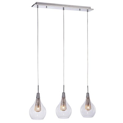 DROPSO 3X40W Závěsné svítidlo, základna kov, povrch chrom, dekorativní síťka měď, sklo čiré, pro žárovku 3x40W, G9, 230V, IP20, sklo d=160mm, základna l=900mm, včetně závěsu l=1500mm, lze zkrátit
