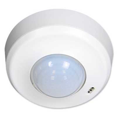 DP-1Z-S 360°, Office MASTER/SLAVE Stropní senzor přítomnosti pro spínání osvětlení, kruhová charakteristika 360° pokrytí d=10m, čas 15s-30min, 10-2000Lx, dle typu jedna, nebo dvě zóny (1+HWAC), 230V, 2,3kW, IP20, d=98mm, h=50mm, MASTER/SLAVE