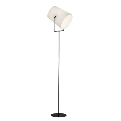 BUCKET Stojací lampa, základna kov, povrch černá, stínítko textil bílá, nastavitelný sklon klobouku +-30°, pro žárovku 1x60W, E27, 230V, IP20, tř.2, rozměry 300x250x1590mm, vč vypínače na kabelu