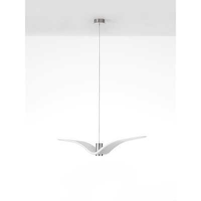 NIGHT BIRDS A Závěsné, bodové svítidlo, symbol letící pták, poloha křídel nahoře, těleso hliník, křídla sklo opál, pro LED 5W, GU10 ES50, 230V, IP20, rozpětí 750mm, 130x135mm, závěsný kabel transparentní l=2000mm, lze zkrátit
