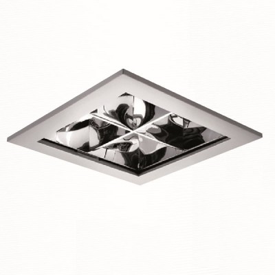 ADAMS SQ-KR Podhledové stropní svítidlo downlight, kov, šedý rámeček, hladký refl +kříž, zářivka 13W/G24d-1/G24q-1, 18W/G24d-2/G24q-2, 26W/G24d-3/G24q-3, 26W/32W/42W/GX24q, 230V, IP20, se sklem do koupelny P43/IP20, 225x225x125mm