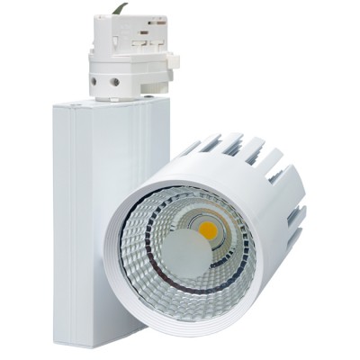 KLIE 20W/30W/40W 3F Bodové svítidlo do 3F lišty, nastavitelný směr svícení, těleso hliník, povrch bílá, LED 20W/30W/40W, neutrální 4100K, Ra80, 230V, IP20, tř.1, rozměry d=100mm, h=215mm.