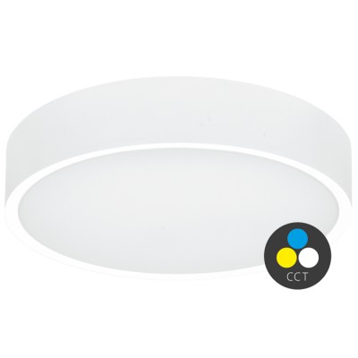 MONTGOME 25W CCT Stropní svítidlo, těleso kov, povrch bílá, dif plast, LED 25W, 2750lm, přepín. CCT nast teplota teplá 3000K-neutrální 4000K, Ra80, 230V, IP65, rozměry d=350mm, h=68mm.