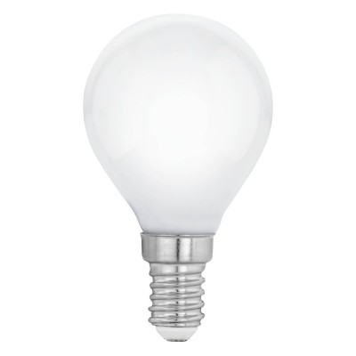 LM_LED_E14 VÝPRODEJ Světelný zdroj žárovka hrušková, základna kov, difuzor plast opál, LED 4W, E14, P45, teplá 2700K, 470lm, Ra80, 230V, vyzařovací úhel 200°, stř život 15.000h, 15.000x zap/vyp, d=45mm h=77mm