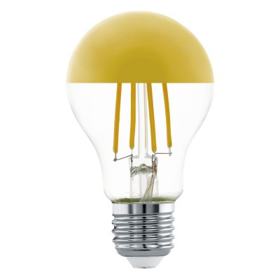 LM_LED_E27 VÝPRODEJ Světelný zdroj, žárovka hrušková, sklo čiré, se zlatým vrchlíkem, LED 7W, 806lm, E27, A60, teplá 2700K, 806lm, Ra80, 230V, d=60mm, l=106mm