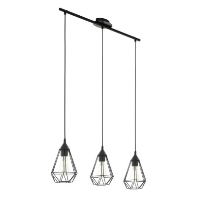 TARBES VÝPRODEJ Závěsné svítidlo, základna plast, barva černá, drátěná kostra, barva černá, pro žárovku 3x60W, E27, A60, 230V, IP20, zař.tř.2, hlavice d=175mm, sestava l=790mm, závěsný kabel h=1100mm, lze