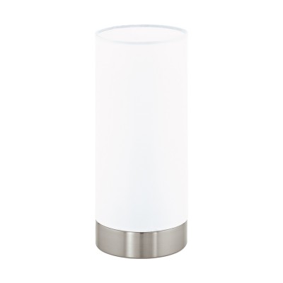 PASTERI VÝPRODEJ Stolní lampa, základna kov, povrch nikl mat, stínítko textil bílá, pro žárovku 1x40W, E27, 230V, IP20, tř.2, rozměry d=120mm, h=255mm, dotykový vypínač a stmívač