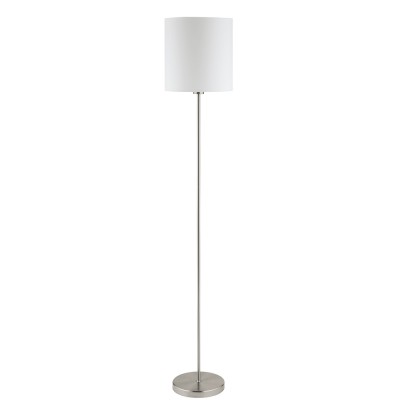 PASTERI Stojací lampa, základna kov, povrch nikl mat, stínítko textil bílá, pro žárovku 1x60W, E27, 230V, IP20, tř.2, rozměry d=280mm, h=1575mm, vč vypínače na kabelu