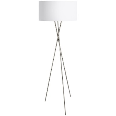 FONDACHELLI VÝPRODEJ Stojací lampa, trojnožka, základna kov, povrch nikl mat, stínítko textil vnější bílá, vnitřní stříbrná, pro žárovku 1x60W, E27, A60, 230V, IP20, tř.2, rozměry d=510mm, h=1515mm, vypínač na