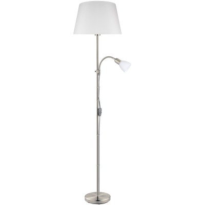 CONESA Stojací lampa, základna kov, povrch nikl mat, stínítko textil a sklo bílá a opál, pro žárovku 1x60W, E27 + 1x40W, E14, 230V, IP20, tř.2, rozměry d=380mm, h=1700mm, vypínač na kabelu