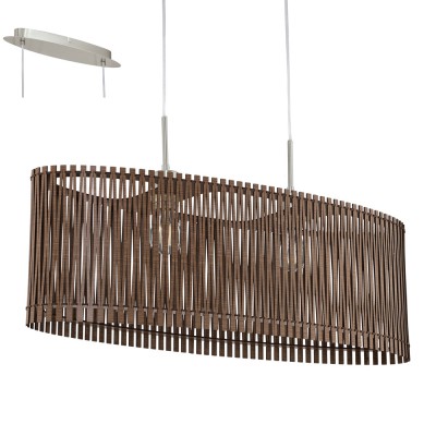 SENDERO VÝPRODEJ Závěsné svítidlo, základna kov, povrch nikl mat, stínítko dřevo hnědá s průzory, pro žárovku 2x60W, E27, A60, 230V, IP20, tř.2, rozměry 775x250mm, vč závěsu l=1300mm lze zkrátit