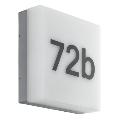 CORNALE Nástěnné venkovní svítidlo, základna plast, povrch antracit, difuzor plast opál, LED 8,2W, 820lm, teplá 3000K, soumrak. senzor, Ra80, 230V, IP44, tř.2,  rozměry 215x215x70mm, vč.samolepky s číslem domu
