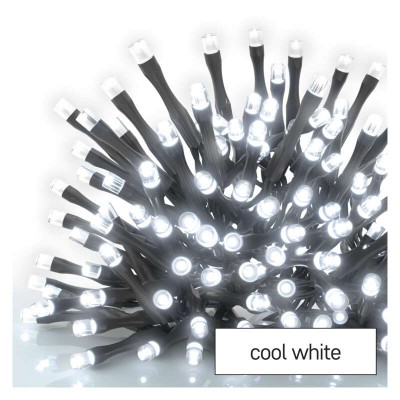 VR BASIC 100 LED řetěz bílá svítí stále IP44, 10m VÝPRODEJ Spojovatelný vnitřní/venkovní vánoční řetěz, 100 LED studená, svítí stále, svítící část 10m, rozteč 0,1m, IP44, kabel černá, trafo SAMOSTATNĚ