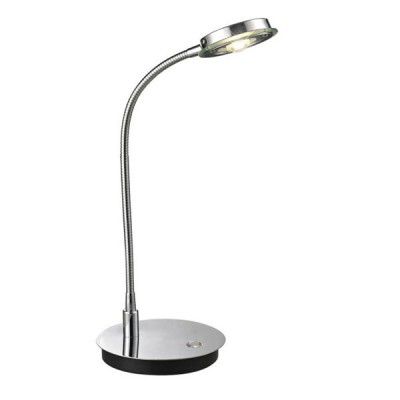 WANG STOLNÍ Stolní lampa, těleso kov, základna a hlavice bílá, chrom lesk, černá, flexibilní rameno husí krk chrom lesk, difuzor plast mat, LED 5W, teplá 3000K, 450lm/svítí cca jako 25W žárovka, Ra80, 230V, IP20, dosah ramene 350mm