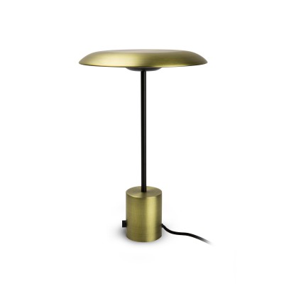 HOSHI Stolní lampa, základna a stínítko kov barva černá/zlatá, nožka kov barva dle typu měď/černá, LED 1x12W, 3000K, 230V, IP20, rozměry d=260mm, l=400mm
