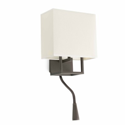 PEPER 1x20W,E14, 1xLED Nástěnné svítidlo, základna kov barva bílá, stínítko textil tmavě hnědá, pro žárovku 1x20W,E14, 230V, IP20, 1xLED 2W, 3000K, 120lm, je v balení, rozměry d=120mm, h=150mm, l=450mm vč, LED světla