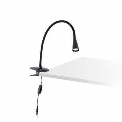 LENA Stolní lampa, základna hliník, kov, krk silikon, povrch černá, LED 1x6W, 4000K, 300lm, 230V, IP20, rozměry d=60mm, h=380mm, l=370mm