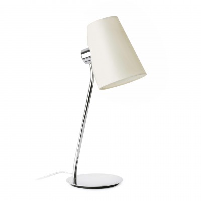 LUPE Stolní lampa, těleso kov, povrch chrom, stínítko textil bílý, pro žárovku 1x20W E27 A60, 230V, IP20, tř.2, h=530mm, přív. kabel 2m, s vypínačem