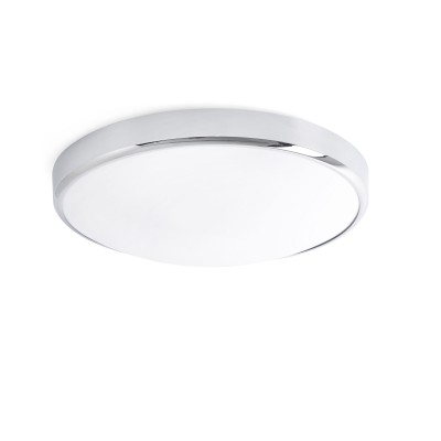 KAO Stropní svítidlo, základna kov, povrch chrom, difuzor plast PMMA opál, LED 35W, teplá 3000K, 2800lm/cca 140W žár., Ra80, 230V, do koupelny IP44, tř.2, rozměry d=430mm, h=100mm